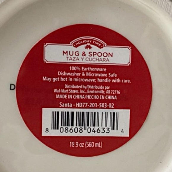 New Holiday Time 100% Earthenware Santa Claus & Stirring Spoon Mug Set - Picture 10 of 11